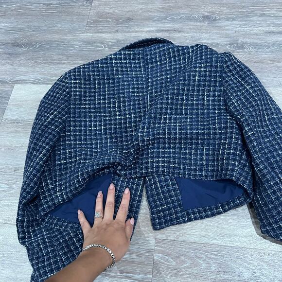 Cider Tweed Notched Collar Long Sleeve Crop Blazer Medium - Picture 3 of 6